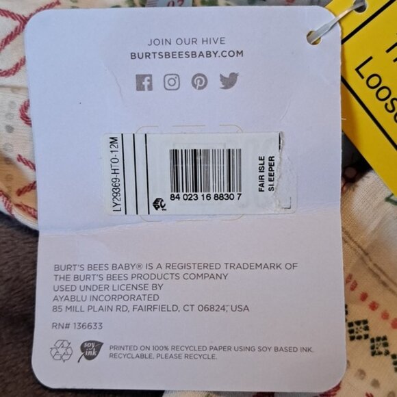 Burt's Bees Baby 12 months holiday 1 piece footie pajama, snowfkakes, NWT - Picture 7 of 7